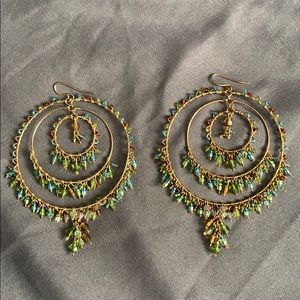 Green, turquoise and gold earrings